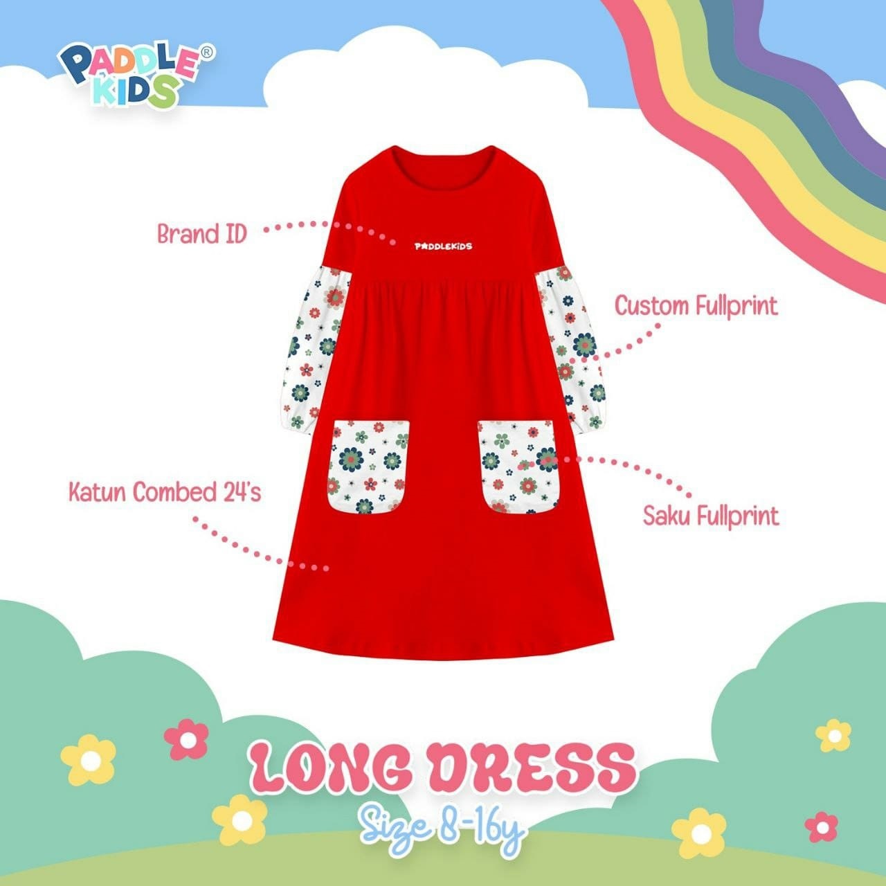 PKG 61.7 G RED LONG DRESS BY PADDLE KIDS