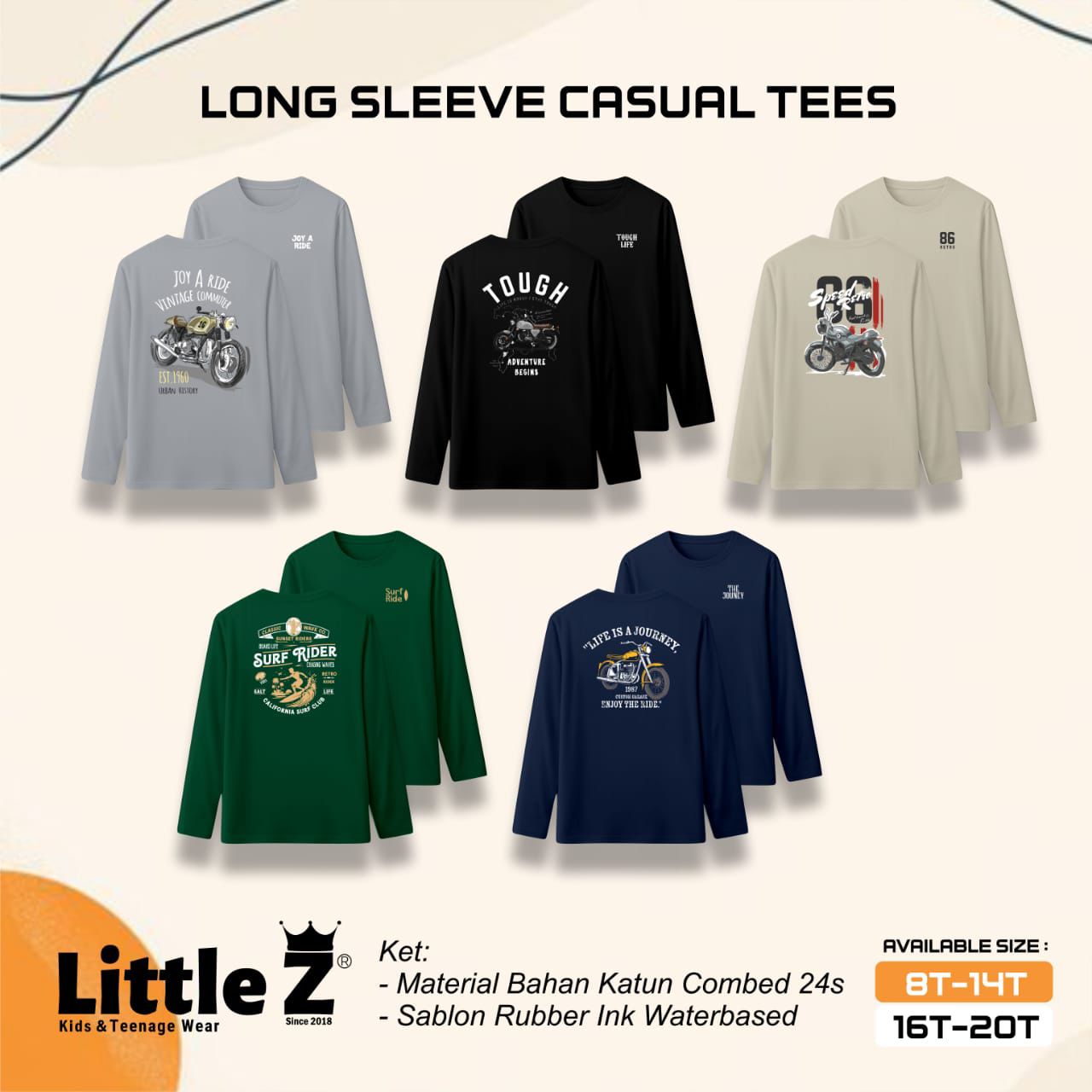 LZ 82.3 CREAM LONGSLEEVE CASUAL TEES BY LITTLE Z