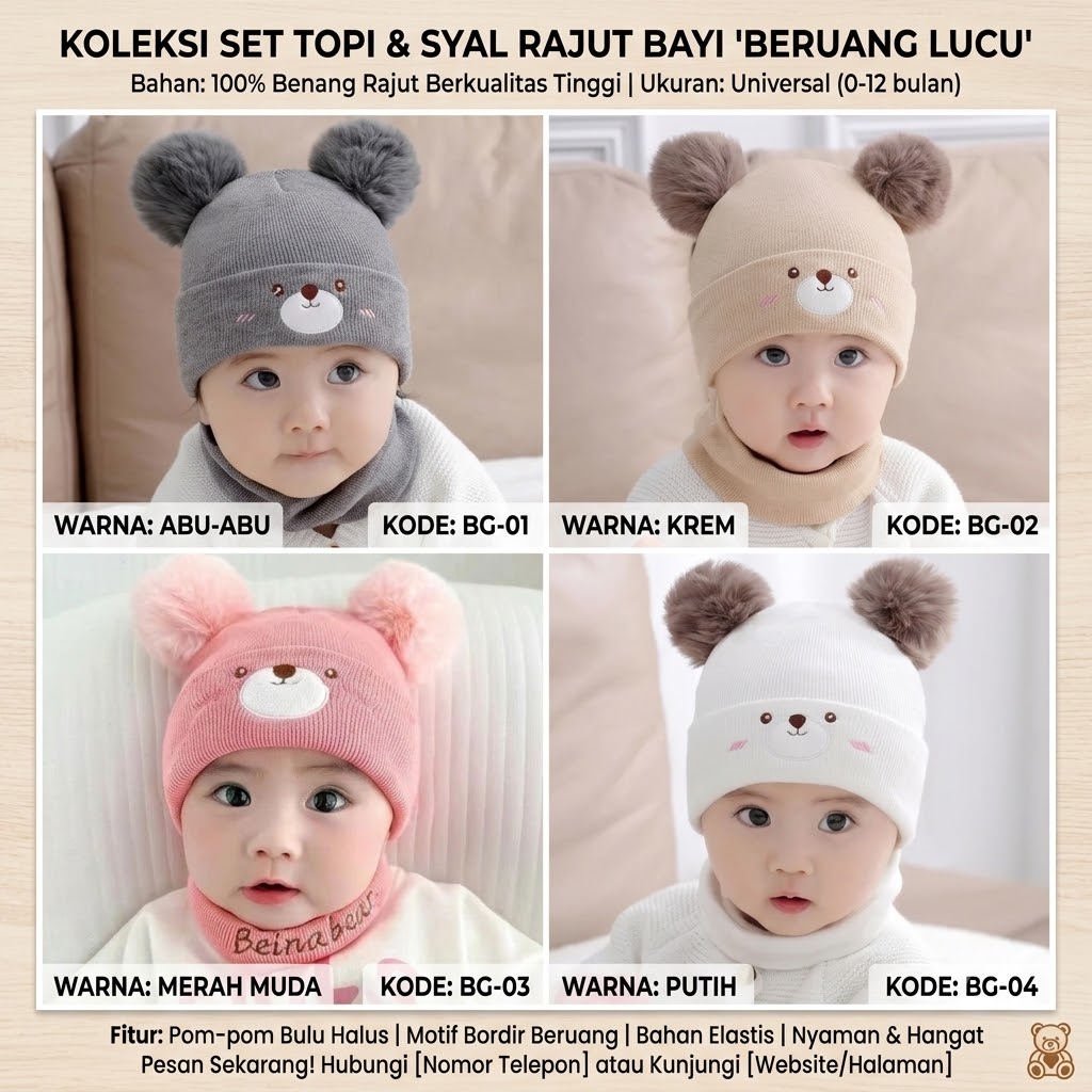 HAT 32.2 TOPI KUPLUK RAJUT POM POM