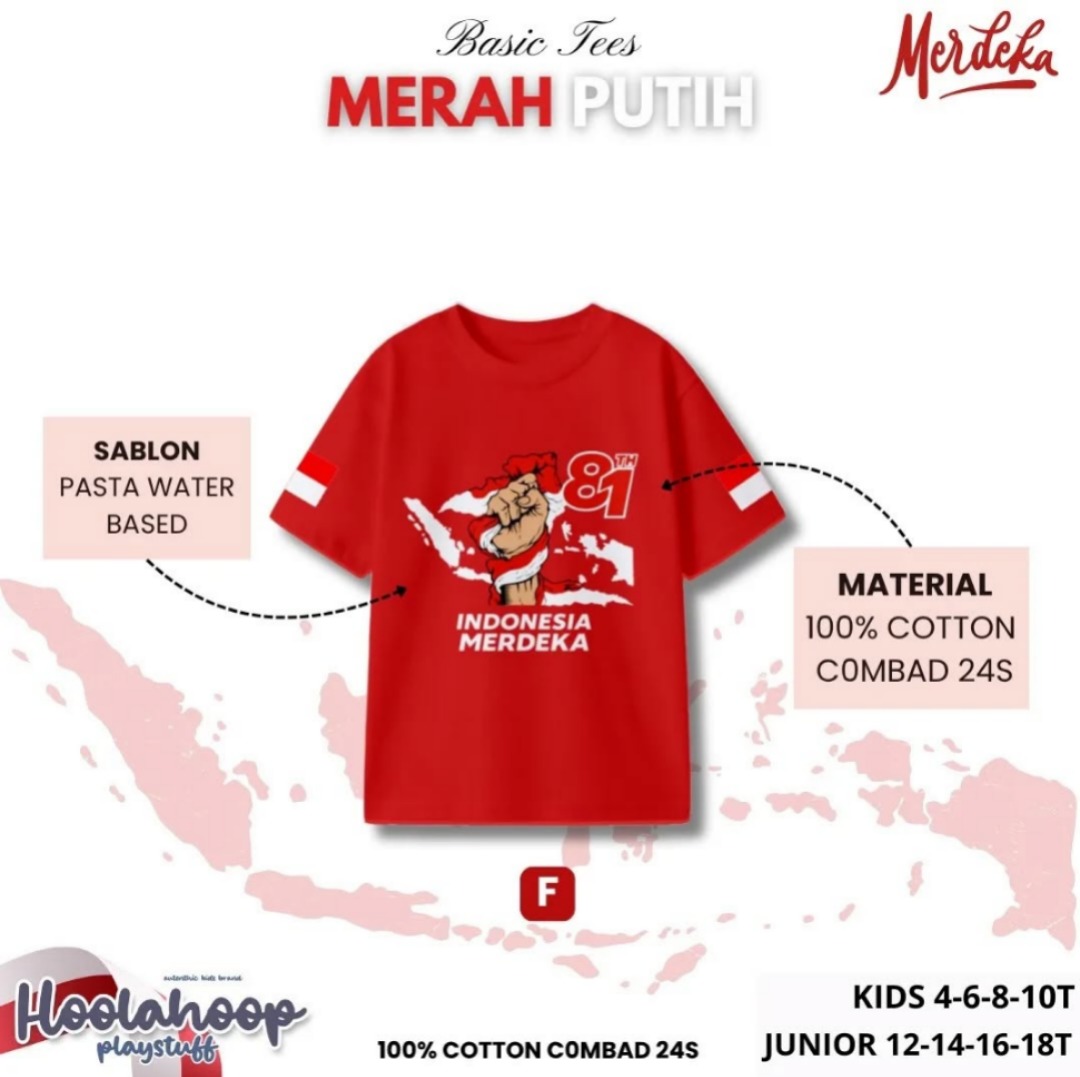 HO 13.6 81 TH BASIC TEES MERAH PUTIH BY HOOLAHOOP