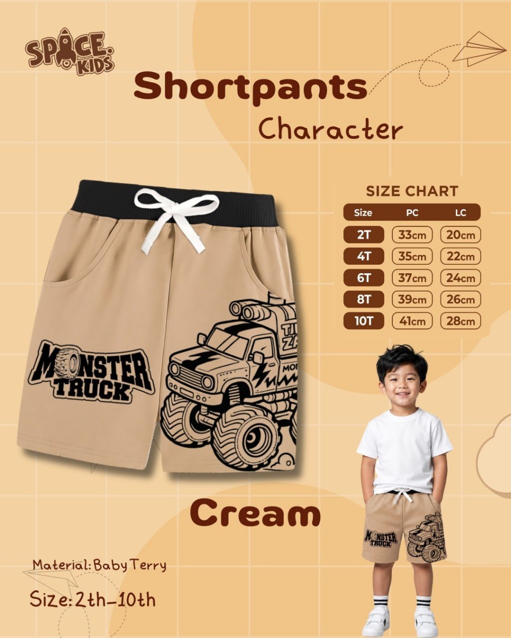 SPC 16.5 CREAM SHORTPANTS CHARACTERBY SPACE KIDS