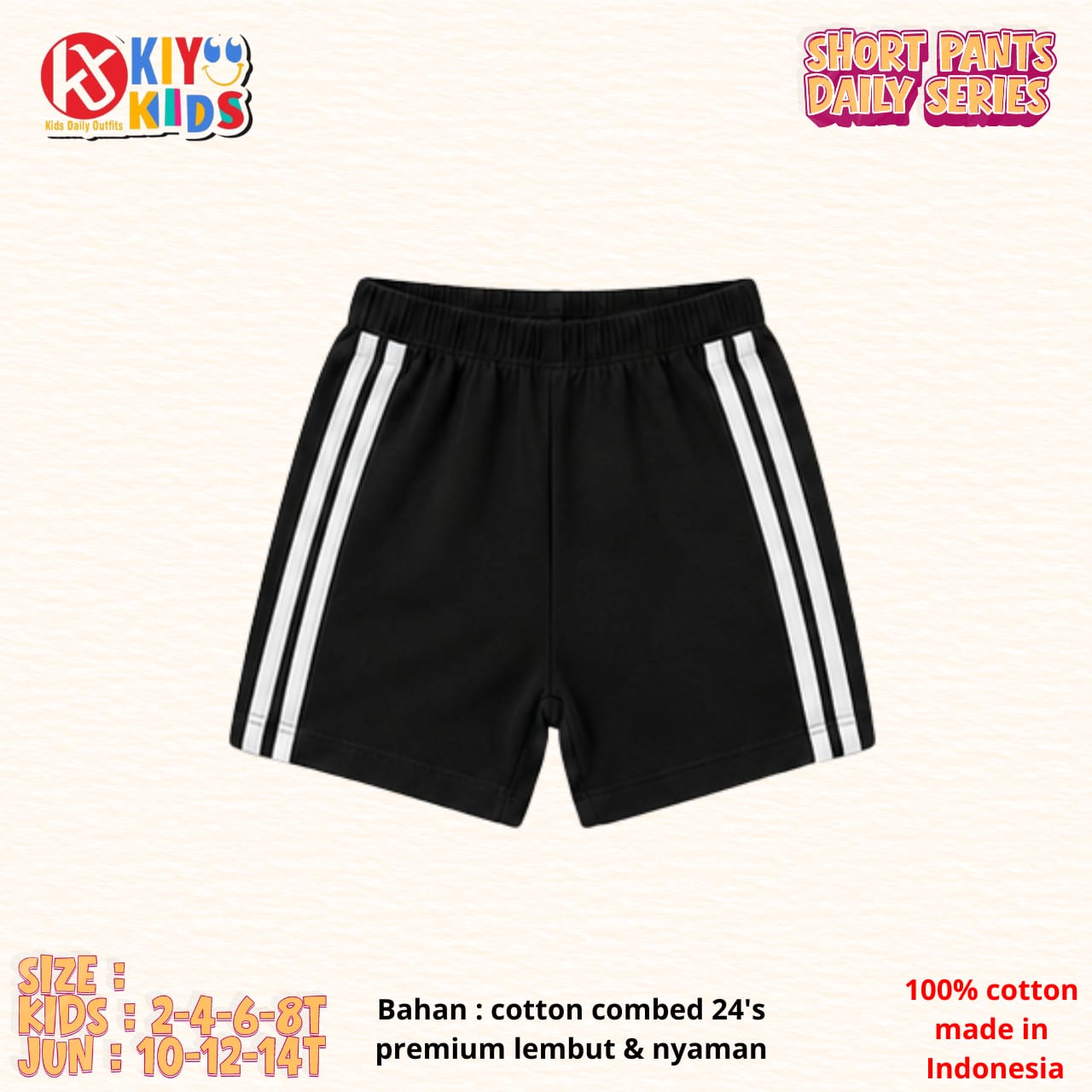 KIYO 16.1 KIDS BLACK SHORT PANTS DAILY BY KIYO