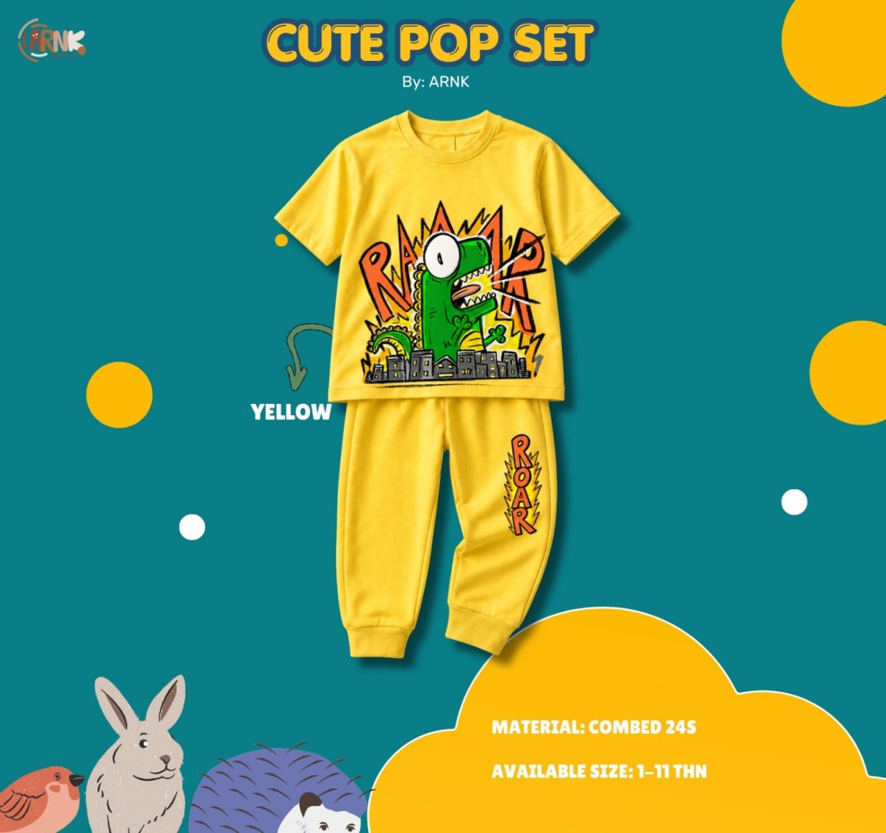 ARNK 6.1 YELLOW DINO KIDS CUTE POP SET BY ARNK
