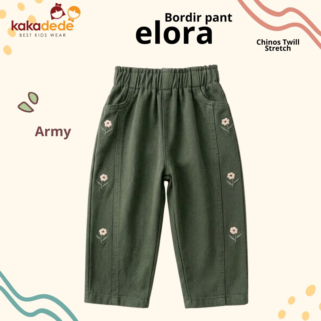 KD 224.3 KIDS ELORA ARMY BORDIR PANT BY KAKADEDE 