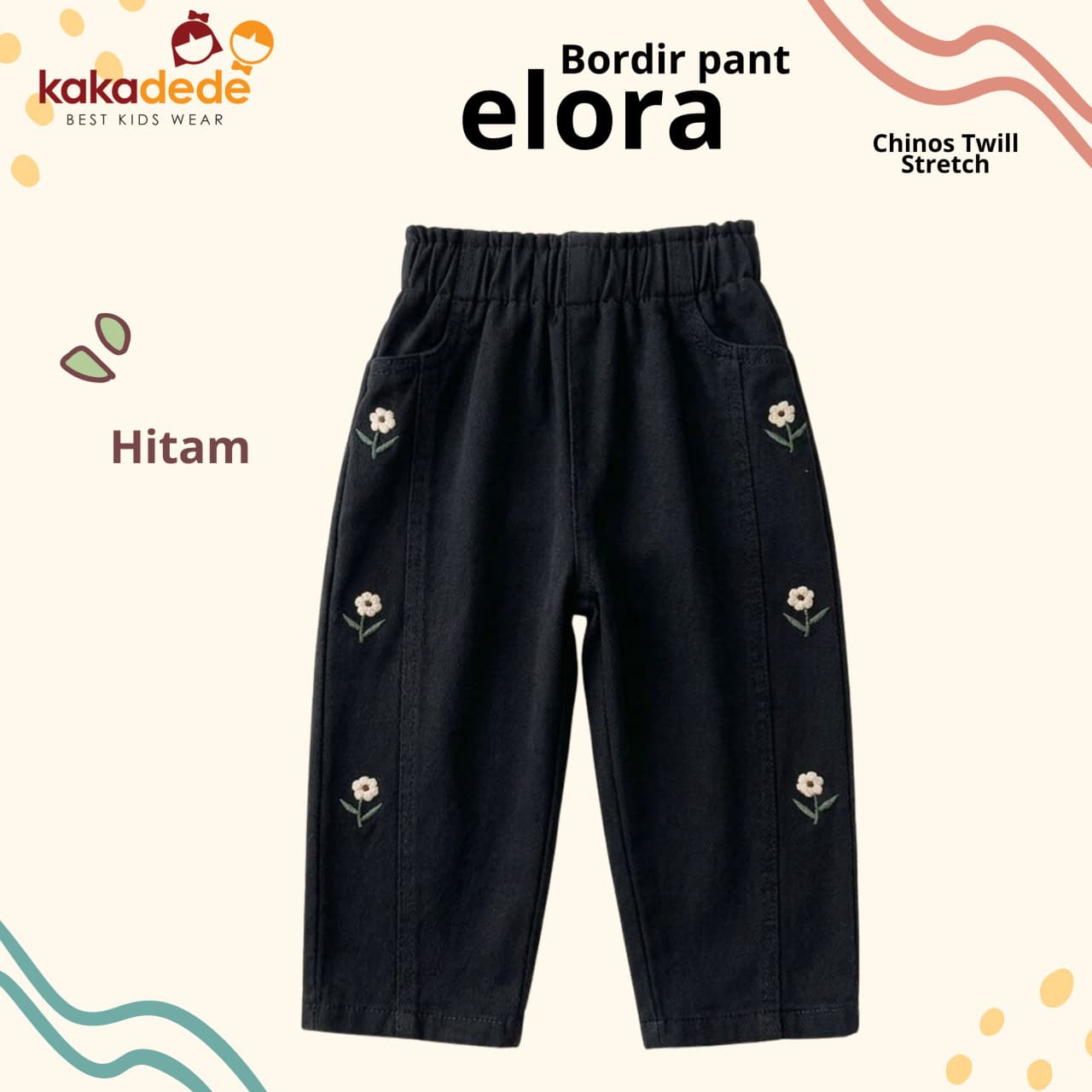 KD 224.4 TEEN BLACK ELORA BORDIR PANT BY KAKADED